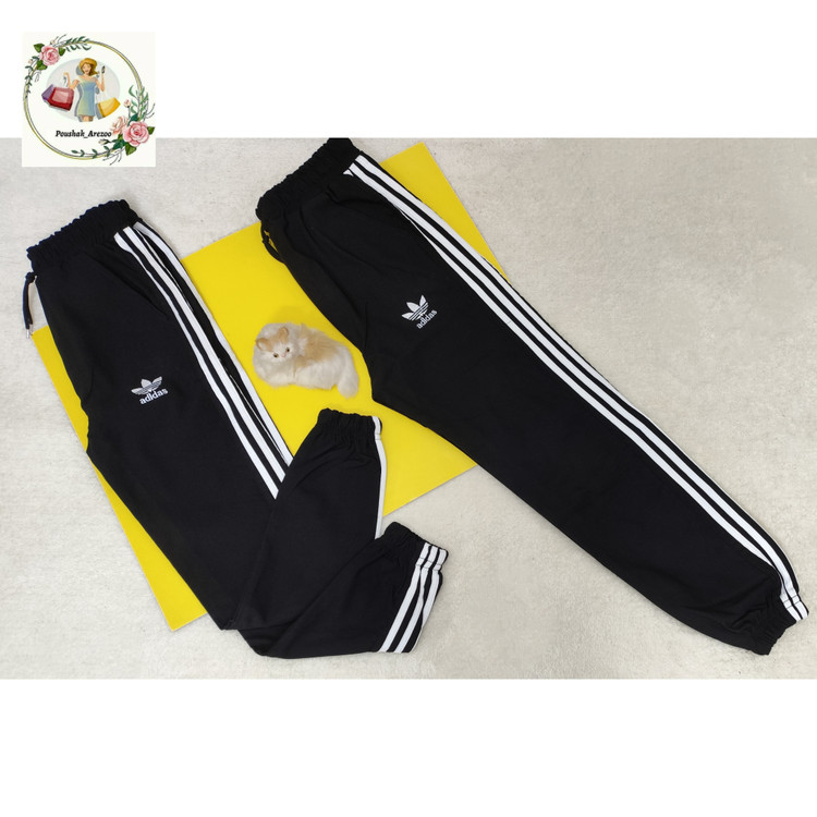 شلوار پسرانه رنگ مشکی بغل نوار دمپاکش جنس بنگال