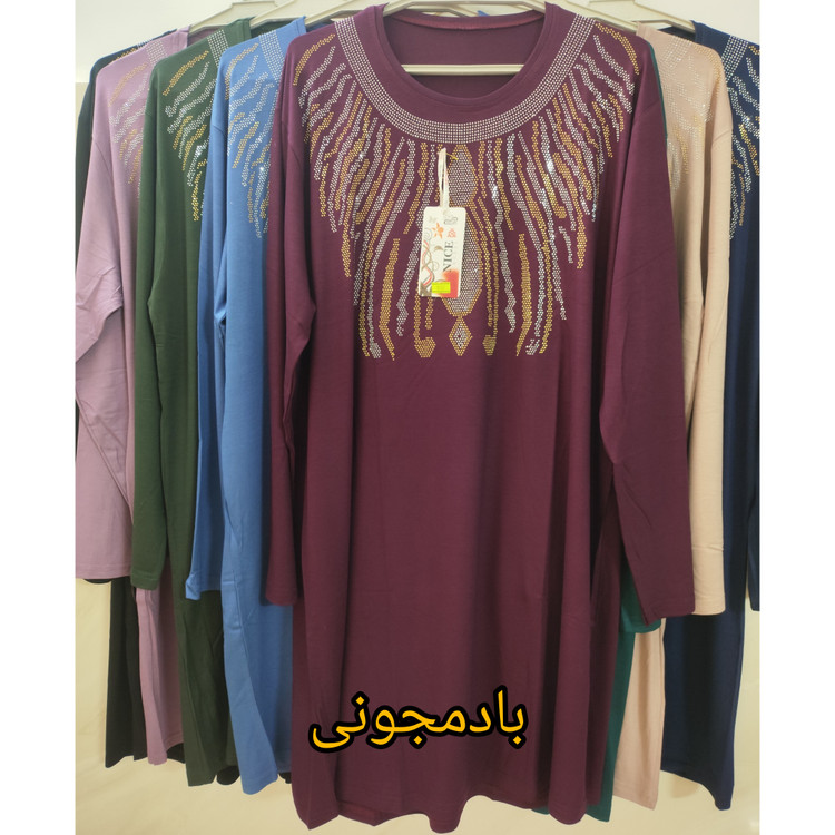 تونیک زنانه قواره بزرگ جنس نخ پنبه رنگ بادمجونی