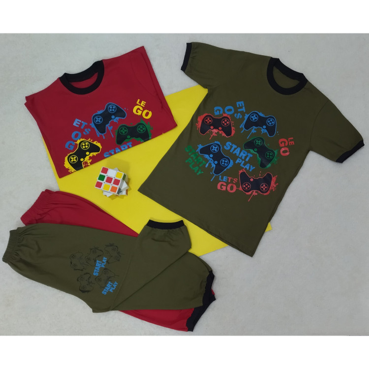 تیشرت شلوارک ست پسرانه طرح دسته بازی