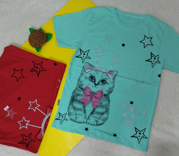 تیشرت قرمز و سبز ابی دخترانه