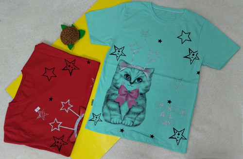 تیشرت دخترانه نخپنبه طرح گربه