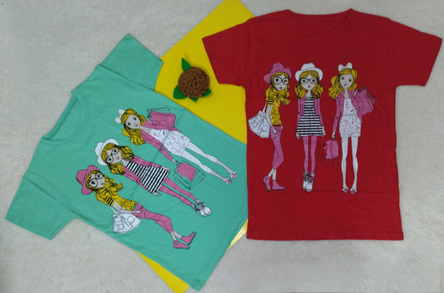 تیشرت دخترانه نخپنبه طرح سه دختر