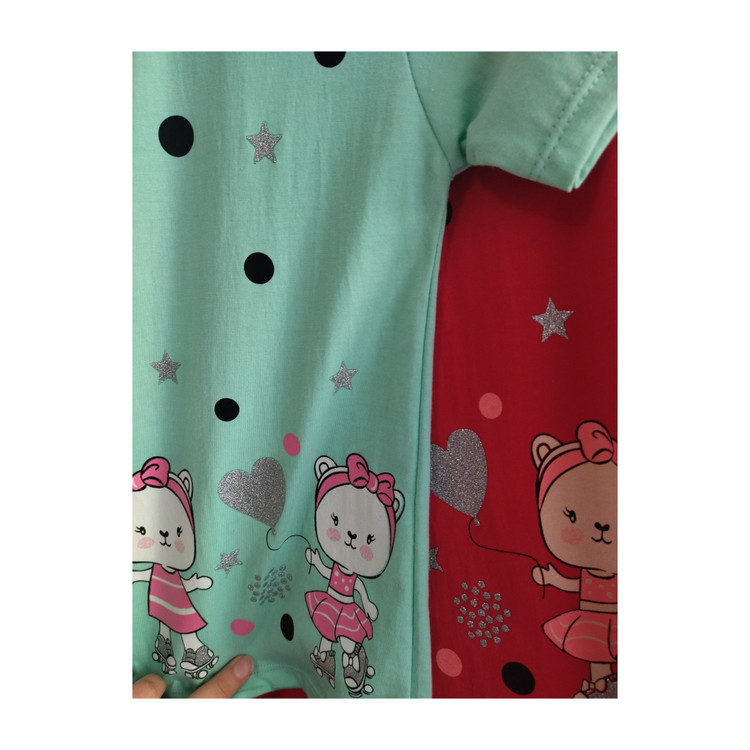 تیشرت دخترانه قرمز و سبزآبی