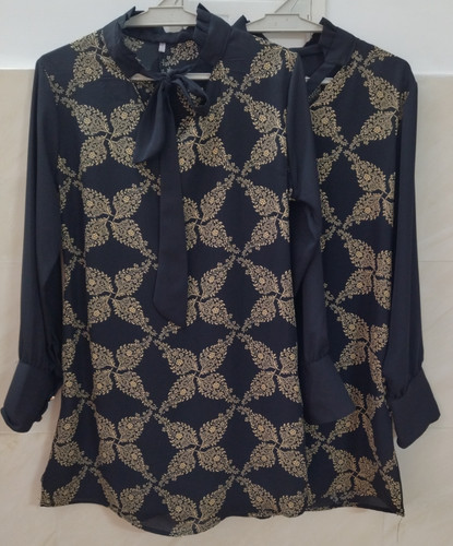 شومیز زنانه طرح دار مشکی طلایی محرمی