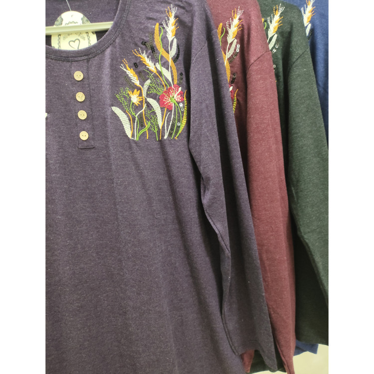 بلوز آستیندار موهر سایز بزرگ زنانه رنگ بادمجونی