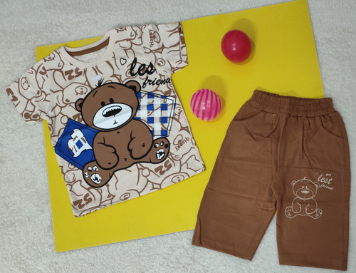 تیشرت شلوارک پسرانه نخپنبه طرح تدی