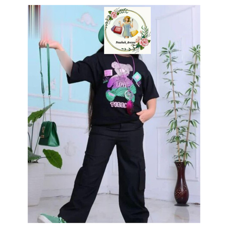 شلوار لی دخترانه کارگو رنگ مشکی