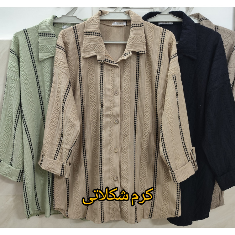 مانتو آستین پاکتی جنس مراکشی رنگ کرم خاکی