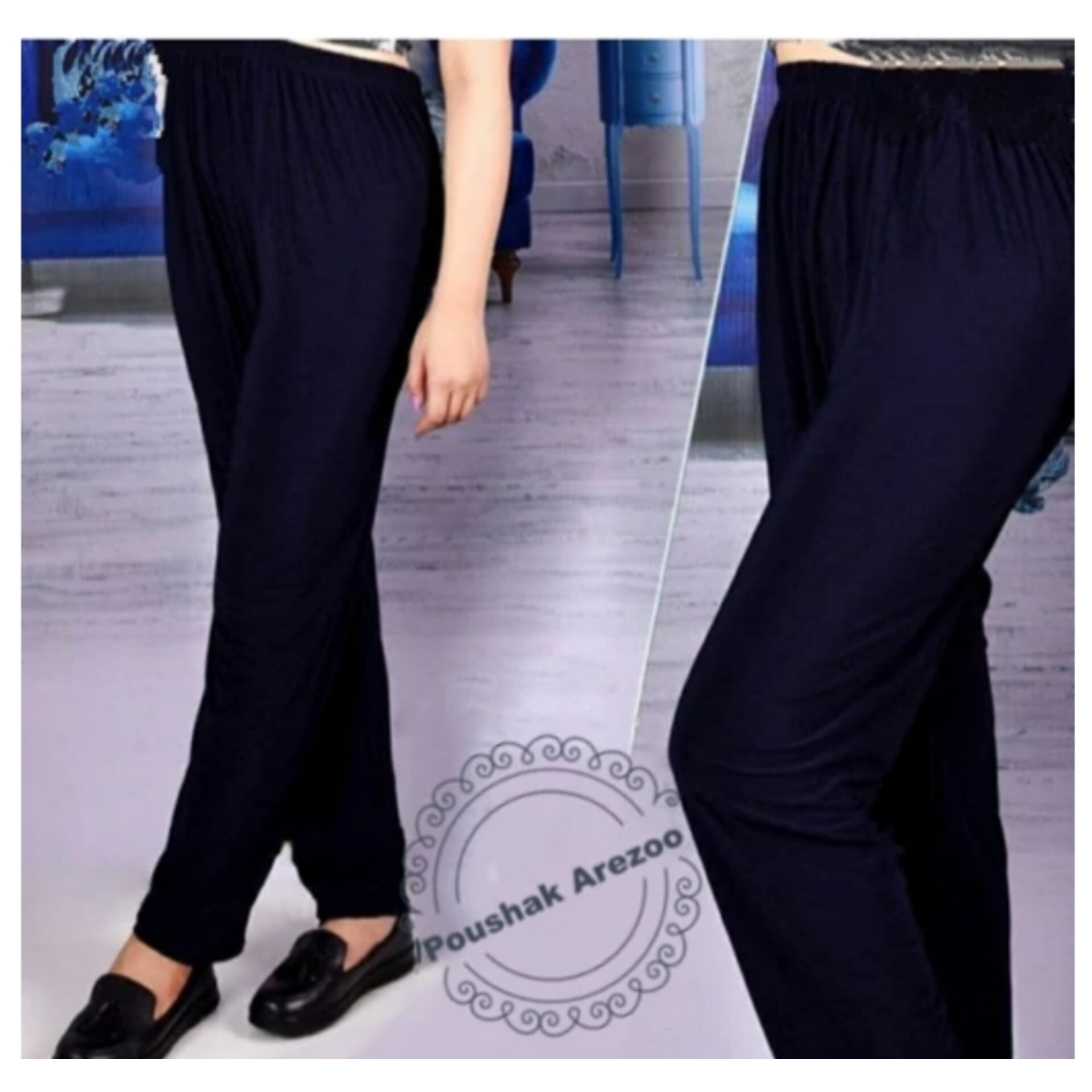 شلوار ریون زنانه قواره دار سایز بزرگ تک رنگ مشکی