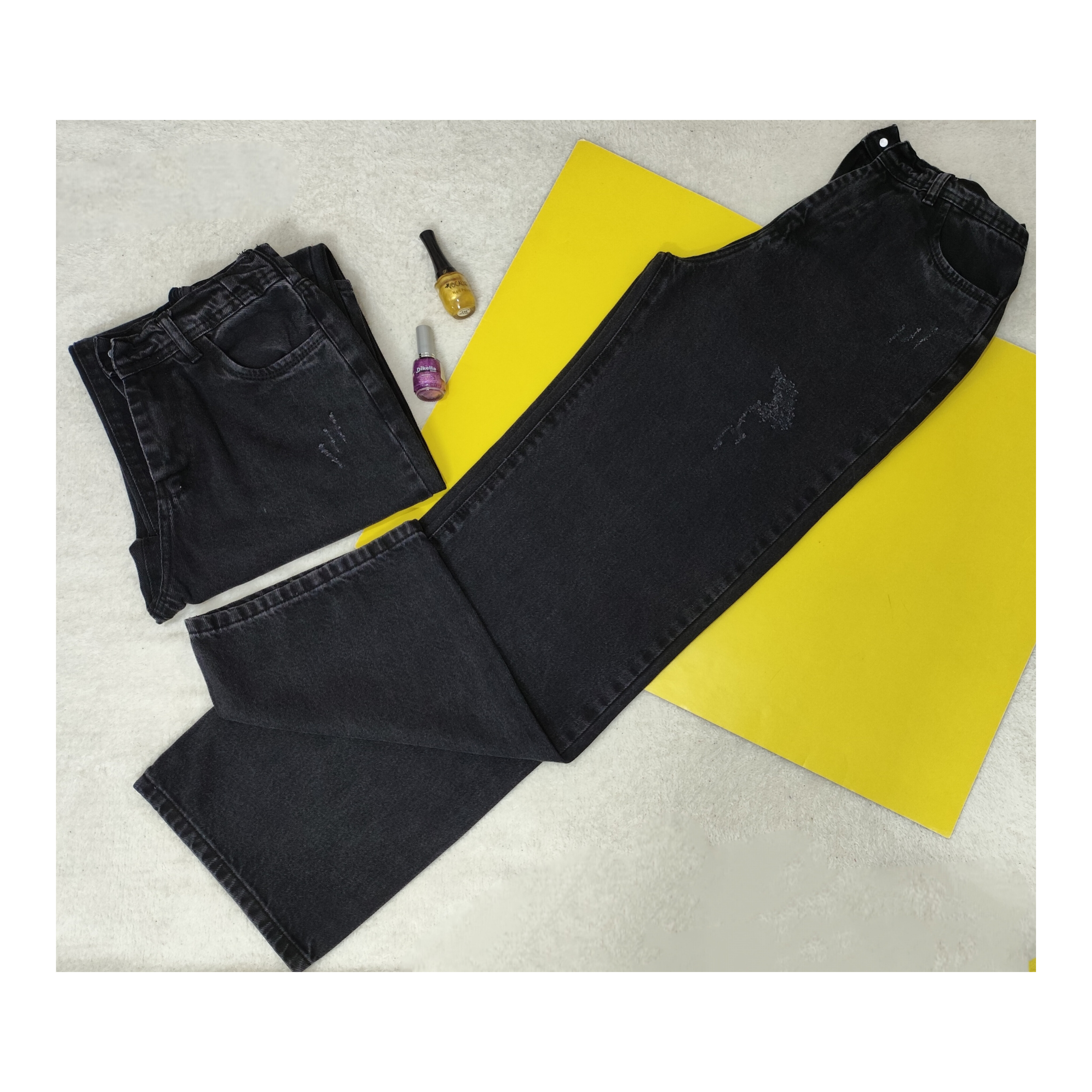 شلوار لی بگ زنانه رنگ زغال سنگی قد 100