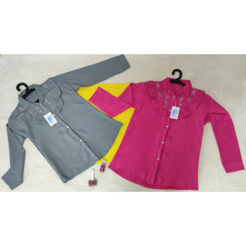 بلوز شومیزی دخترانه آستین بلند جلو دکمه