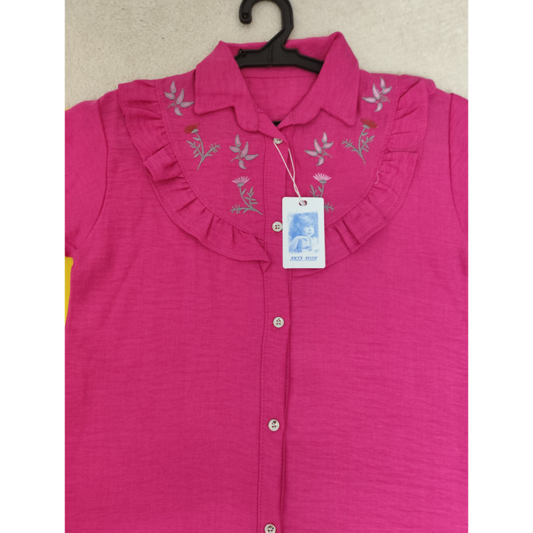 بلوز شومیزی دخترانه آستین بلند جلو دکمه رنگ سرخ آبی