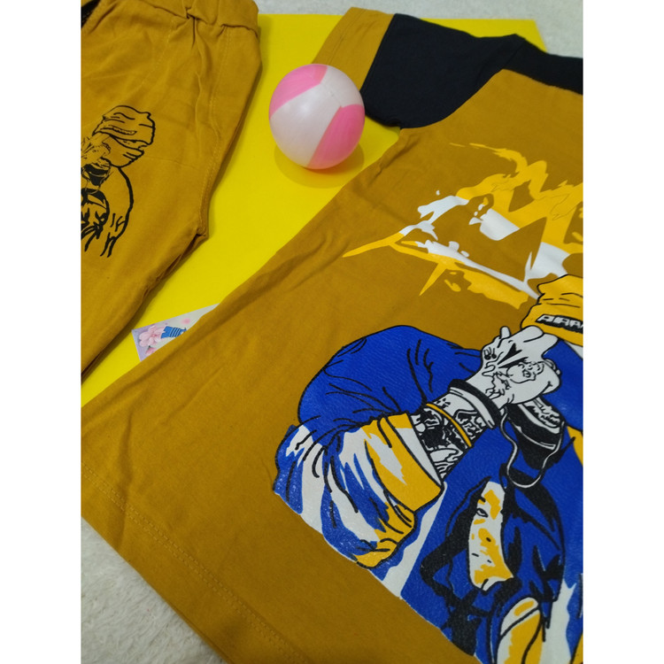 خرید تیشرت شلوارک ست پسرانه طرح ماسک خردلی و قرمز