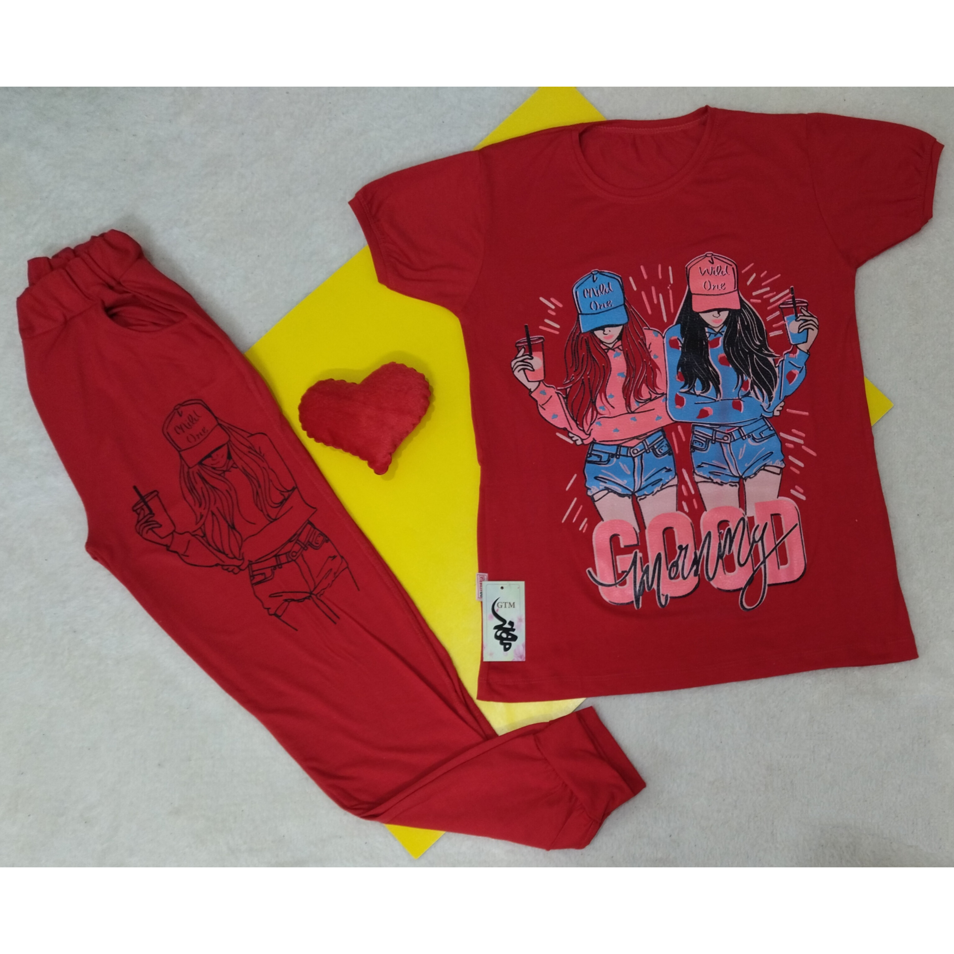 تیشرت شلوار ست دخترانه قرمز