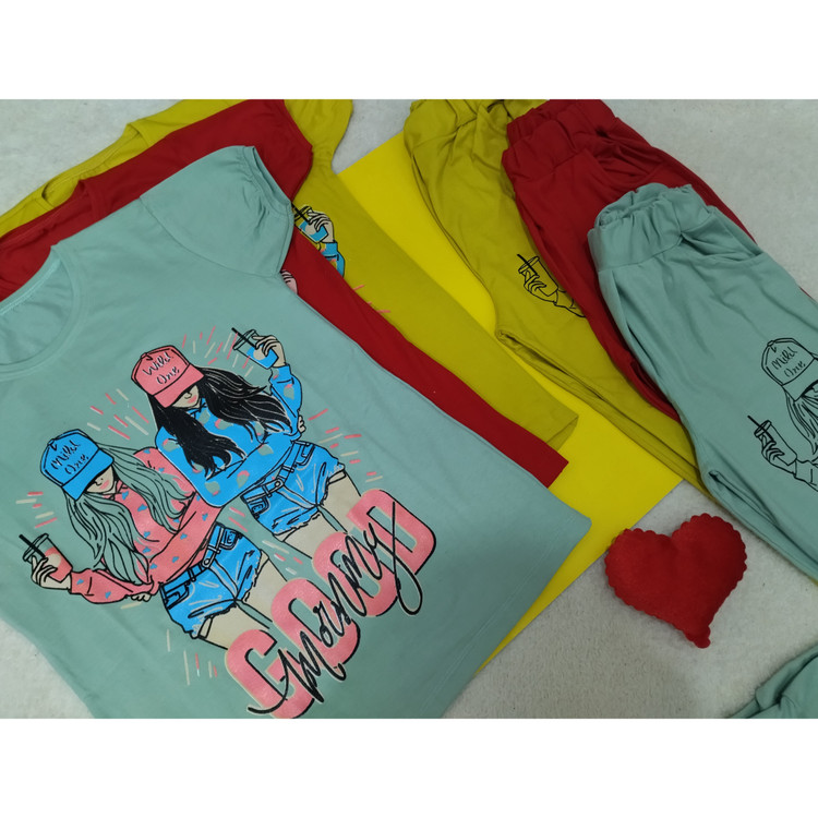 تیشرت شلوار ست دخترانه سایز60 و 65