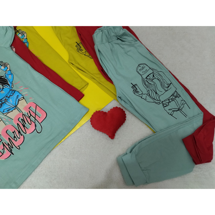 تیشرت شلوار دخترانه نخپنبه طرح دار سایز60 و 65