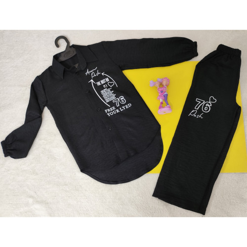 مانتو شلوار ست دخترانه رنگ مشکی