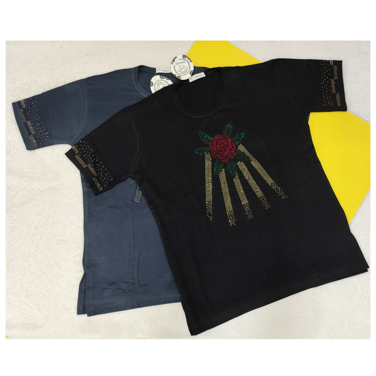 تیشرت زنانه نگین دار پنبه فری سایز