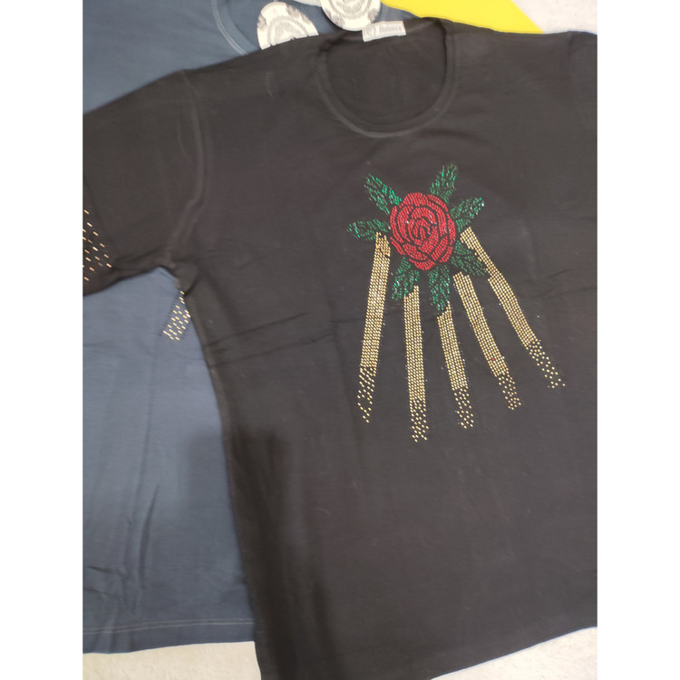 خرید تیشرت زنانه نگین دار پنبه فری سایز