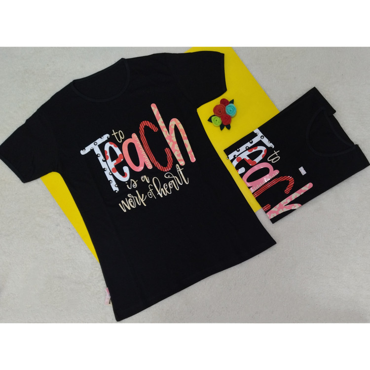 تیشرت دخترانه نخ پنبه رنگ مشکی طرح teach