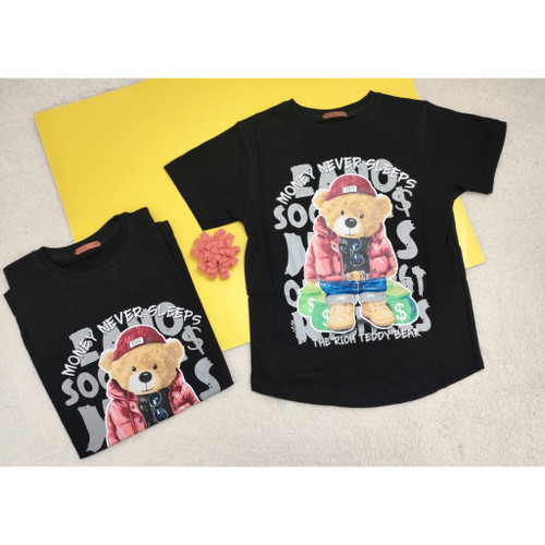 تیشرت پسرانه مشکی نخپنبه طرح خرسی