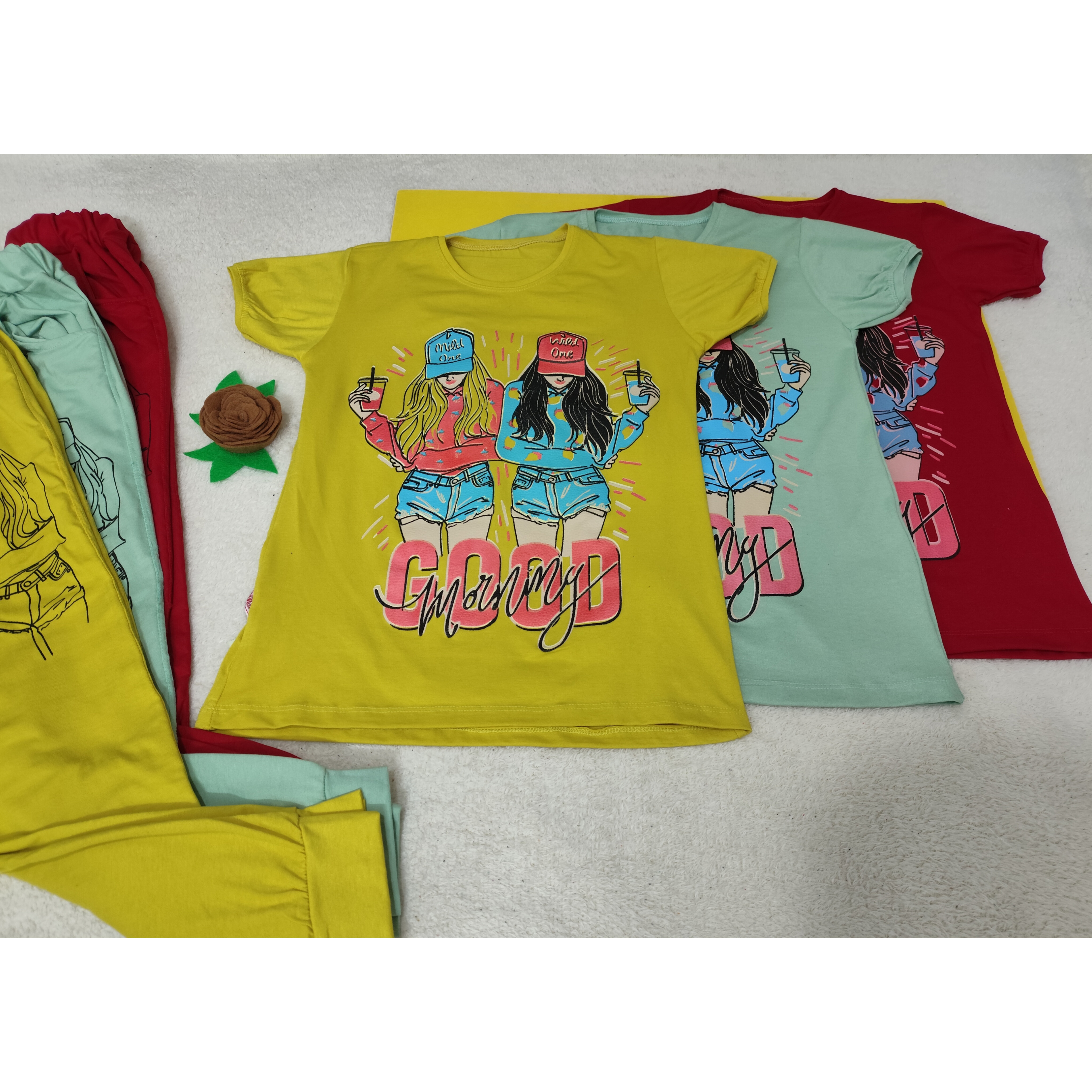 تیشرت شلوار ست دخترانه نخپنبه سایز60 و 65