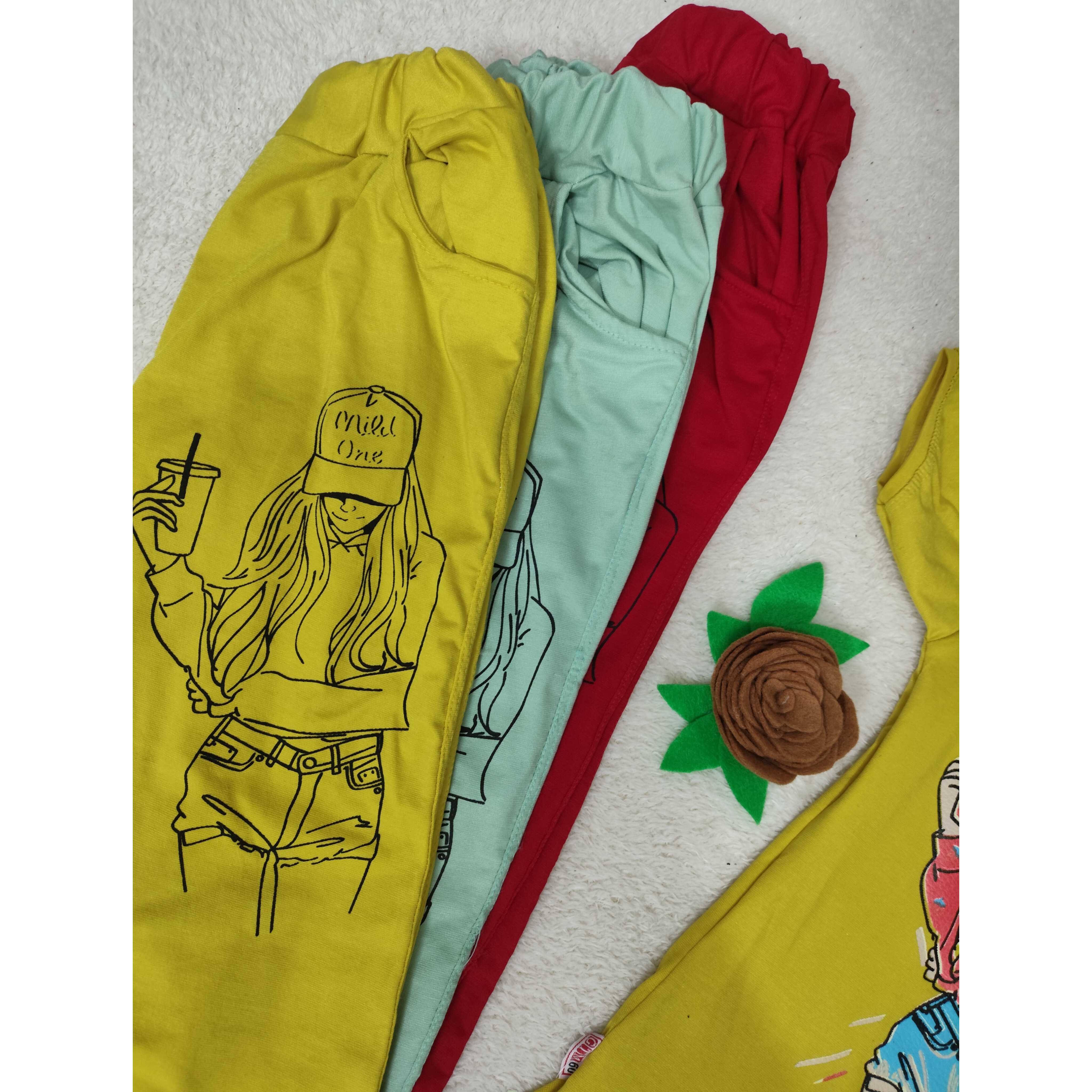 خرید تیشرت شلوار ست دخترانه نخپنبه طرح دار سایز60 و 65