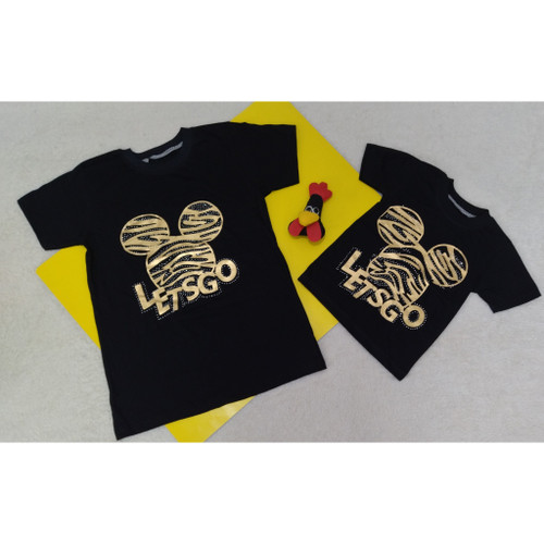 تیشرت دخترانه مشکی طرح طلایی جذاب