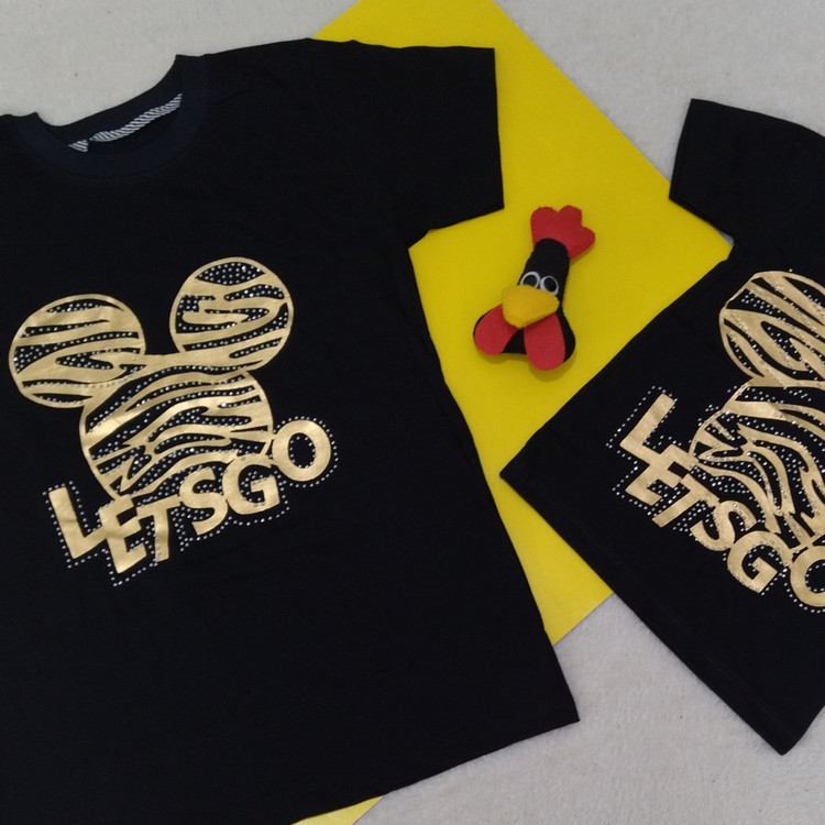 خرید تیشرت دخترانه مشکی طرح طلایی جذاب