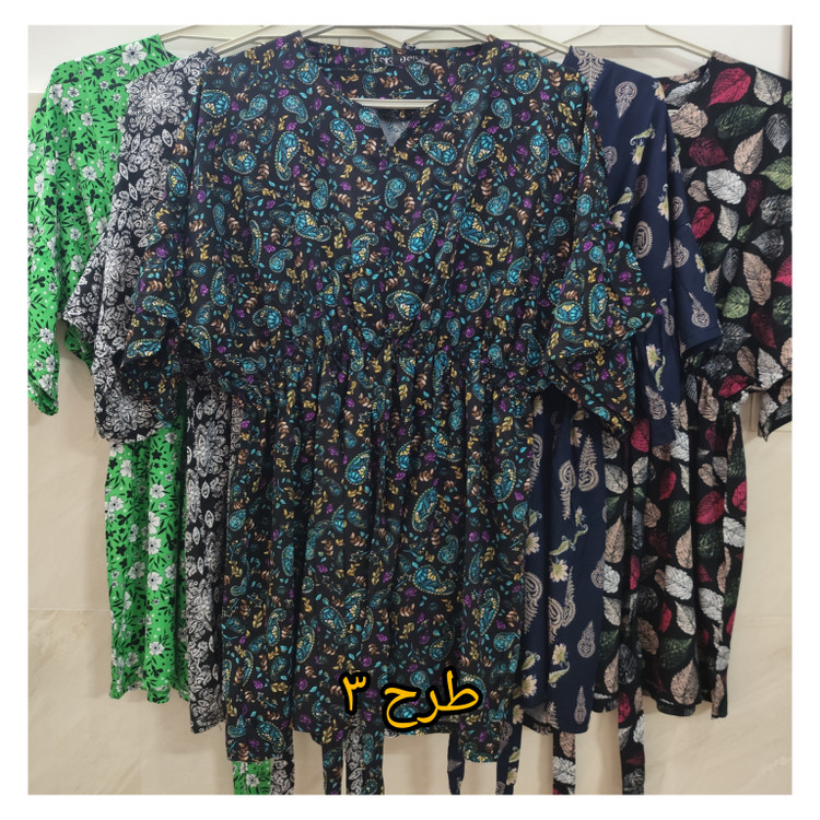 بلوز آستین سه ربع زنانه نخی خنک تابستانه طرح دار