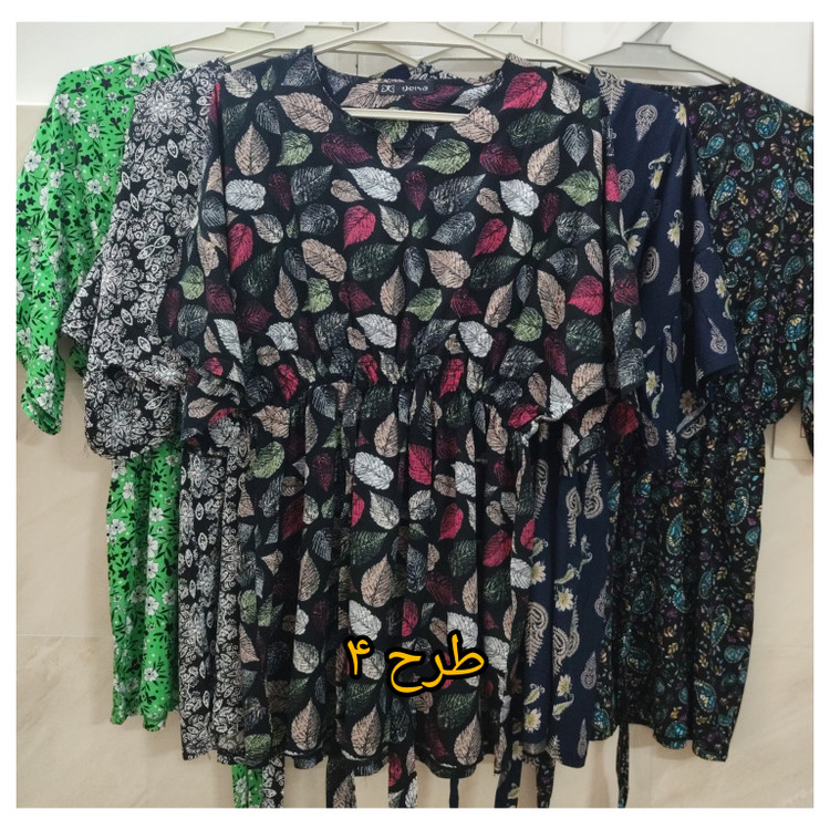 بلوز آستین سه ربع زنانه طرح دار نخی تابستانه