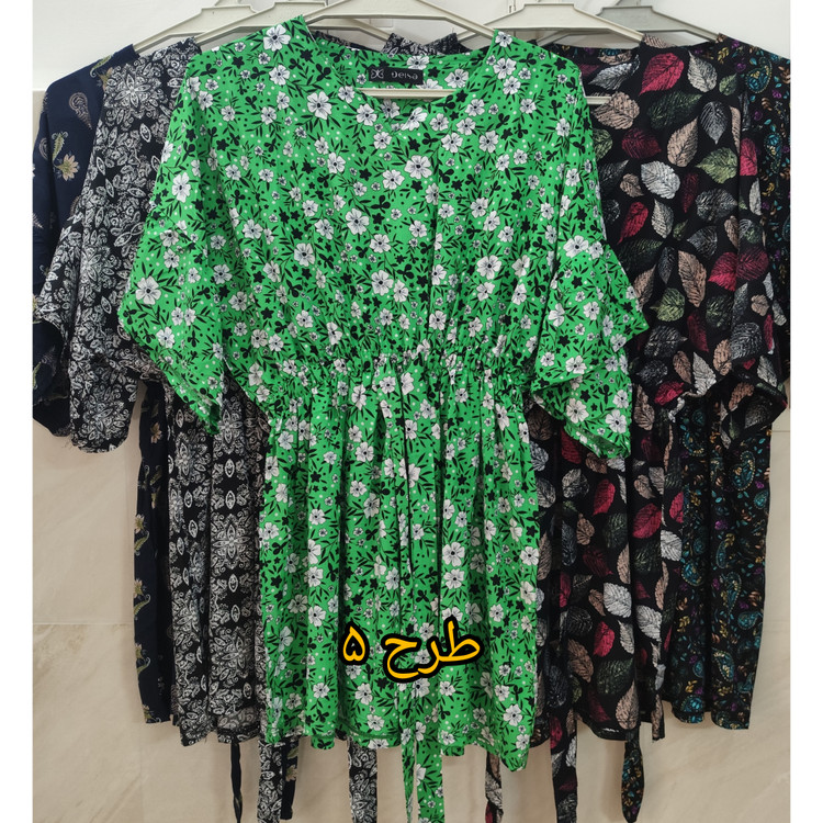 بلوز آستین سه ربع زنانه نخی طرح دار