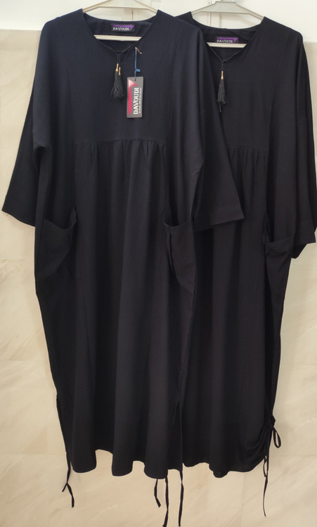 پیراهن زنانه کفتان رنگ مشکی جنس نخی