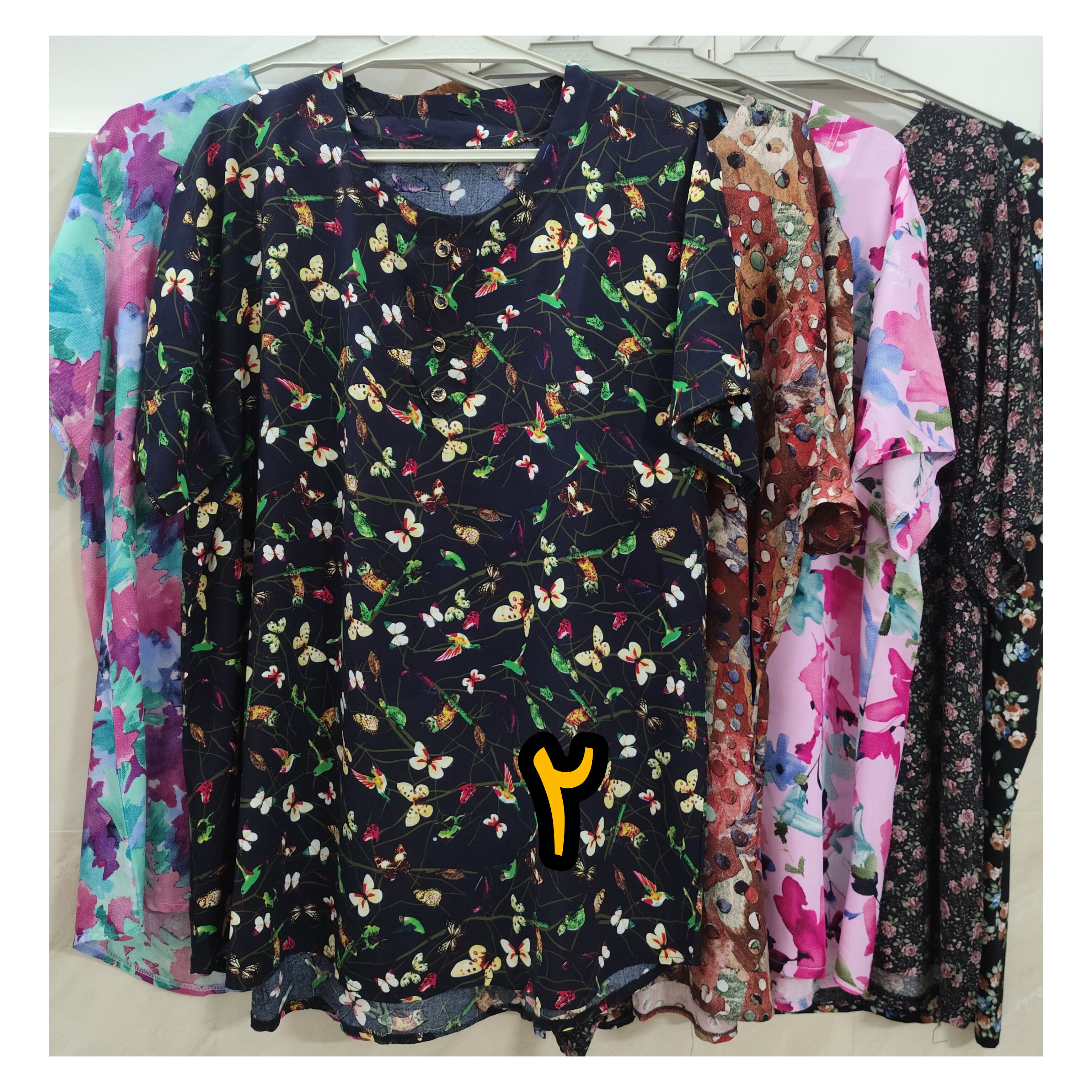 تیشرت نخی زنانه یقه گرد طرحدار سایز بزرگ