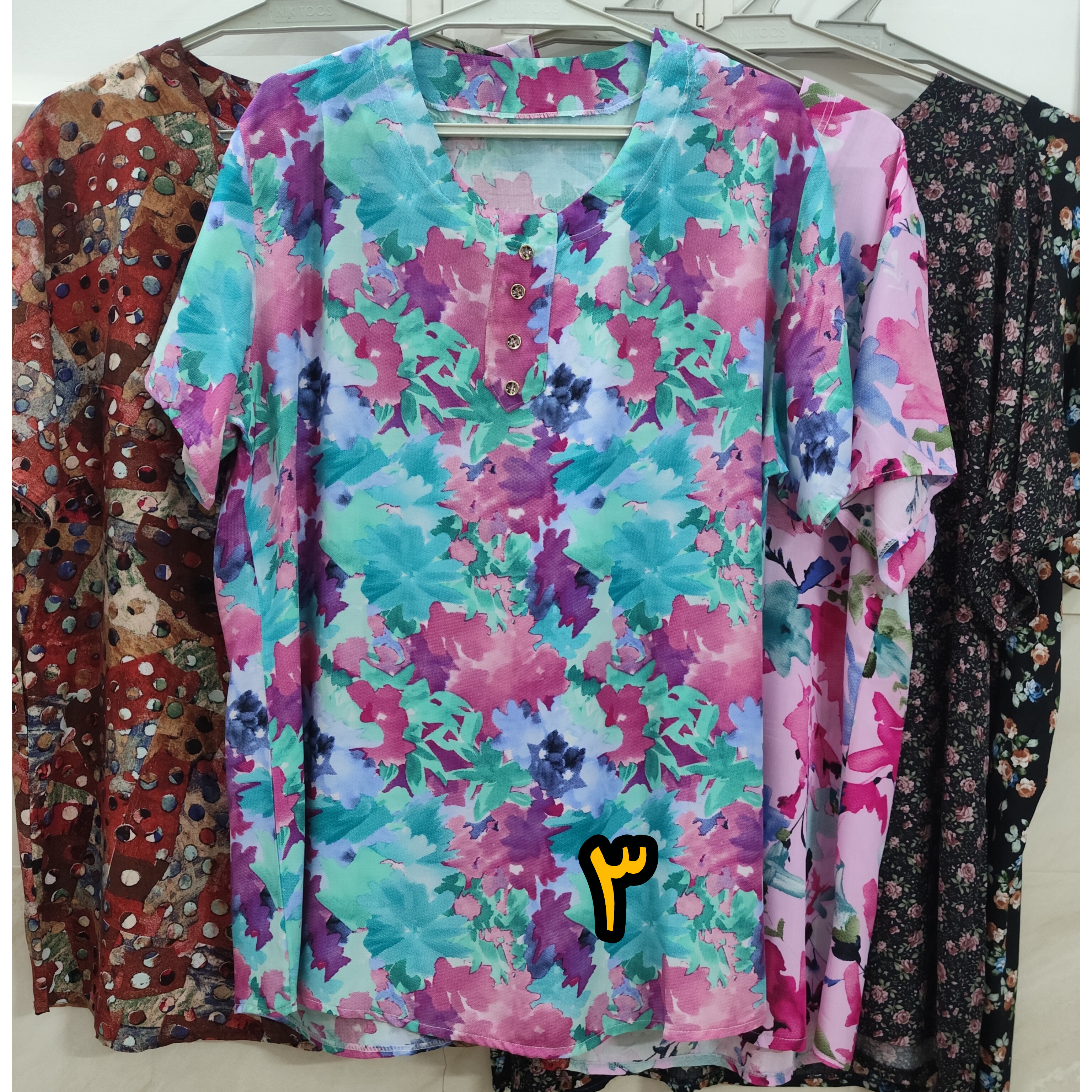 تیشرت نخی تابستانه زنانه طرحدار سایز بزرگ