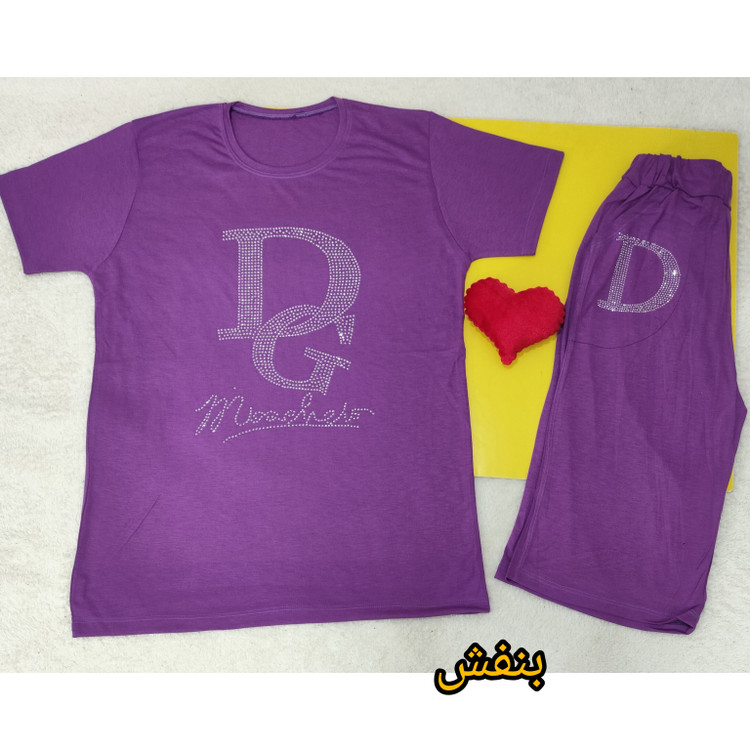 ست تیشرت شلوارک پنبه بنفش زنانه فری سایز