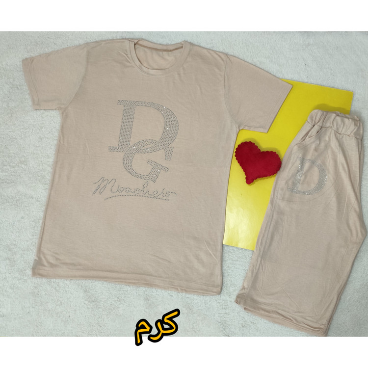 تیشرت شلوارک ست زنانه رنگ کرم