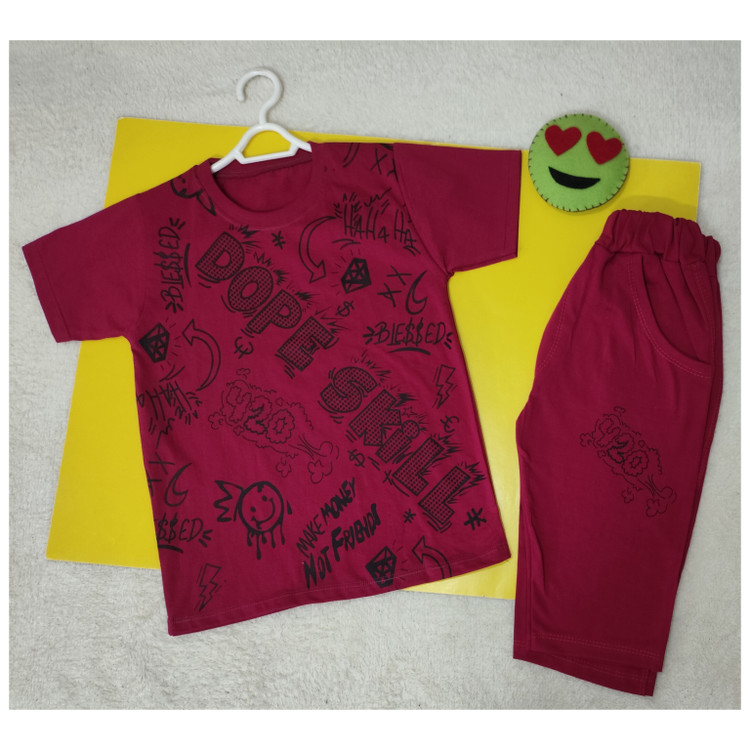 ست تیشرت شلوارک رنگ پوست پیازی پسرانه