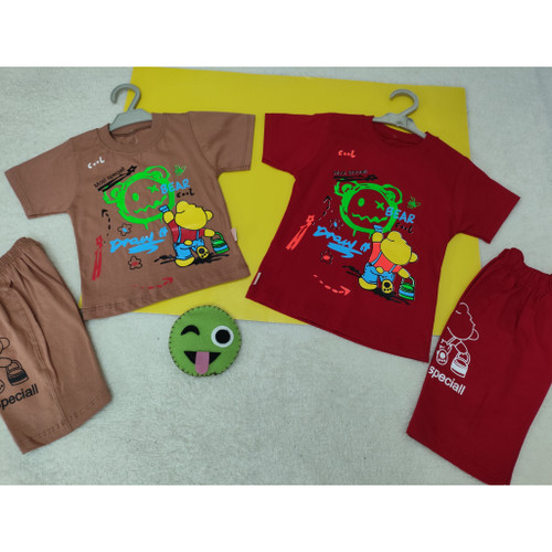 تیشرت شلوارک ست پسرانه نخپنبه قرمز و شکلاتی