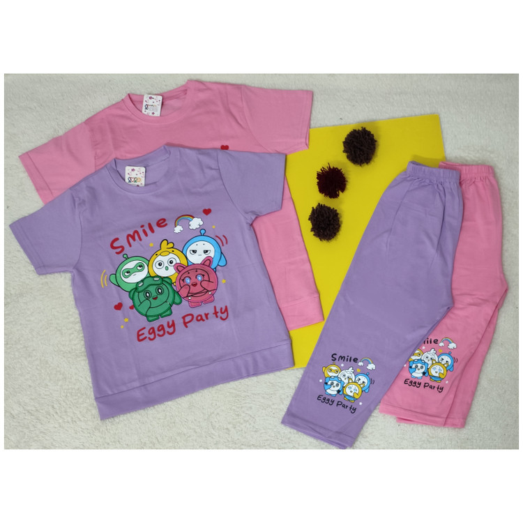 تیشرت شلوارک ست دخترانه جنس نخ پنبه طرح عروسک ها