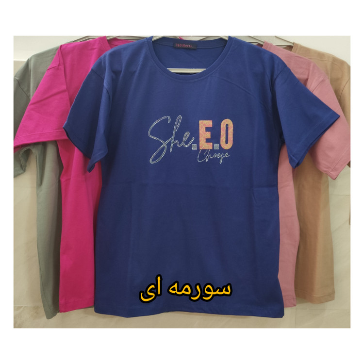 تیشرت زنانه و دخترانه جنس نخ پنبه رنگ سورمه ای