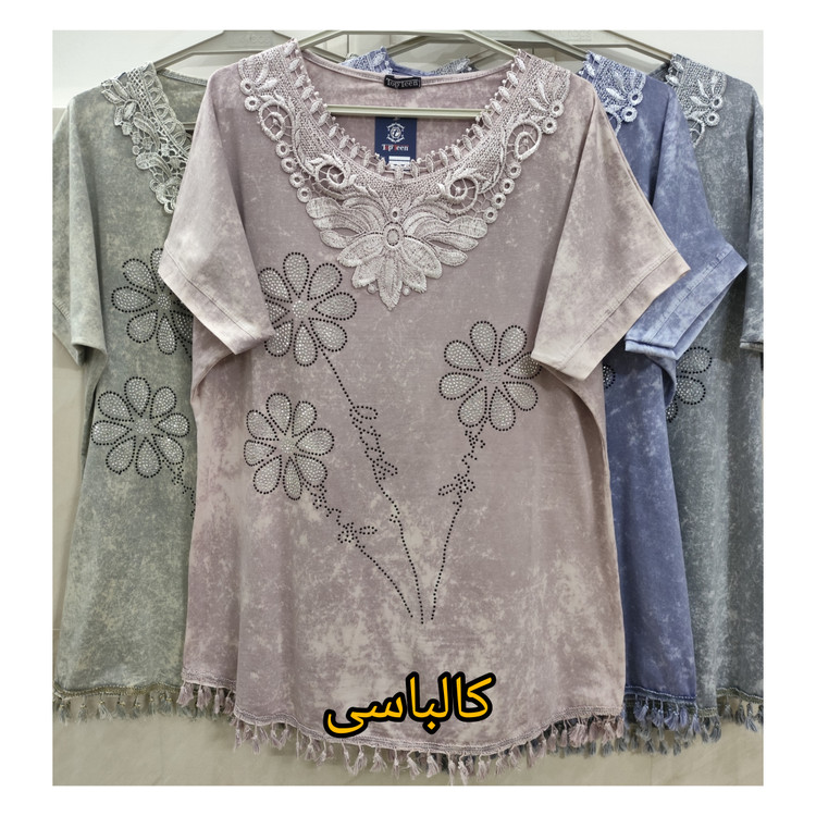 خرید تیشرت زنانه سنگشور یقه گیپور مجلسی