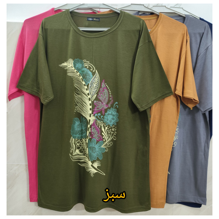 تیشرت زنانه سایز بزرگ جنس نخ پنبه رنگ سبز