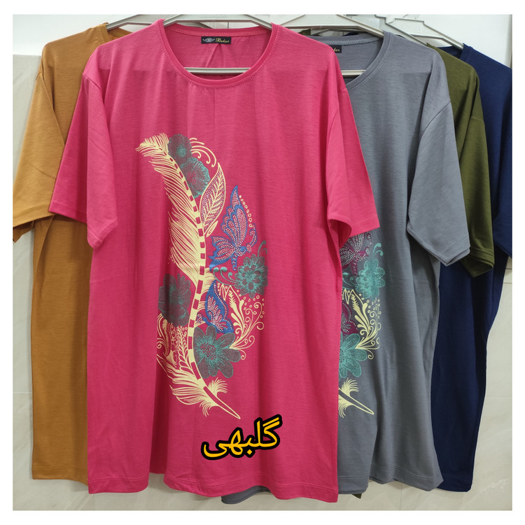 تیشرت زنانه رنگ گلبهی قواره دار سایز بزرگ جنس نخ پنبه