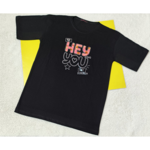 تیشرت لانگ دخترانه جنس نخ پنبه رنگ مشکی