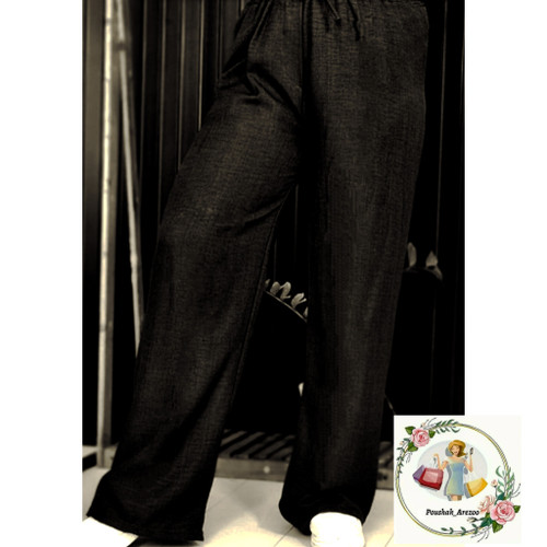 شلوار زنانه رنگ مشکی کمرکش جنس نخ صوفیا تابستانه و خنک