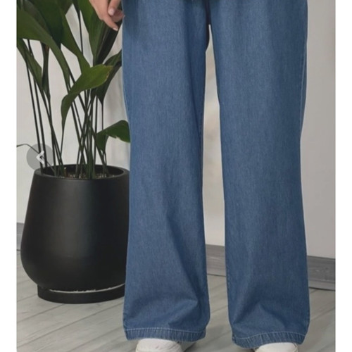 شلوار لی کاغذی زنانه مدل بگ رنگ آبی