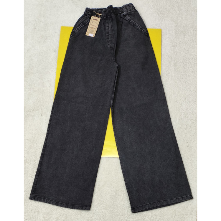 خرید شلوار لی کاغذی بگ زنانه رنگ زغال سنگی