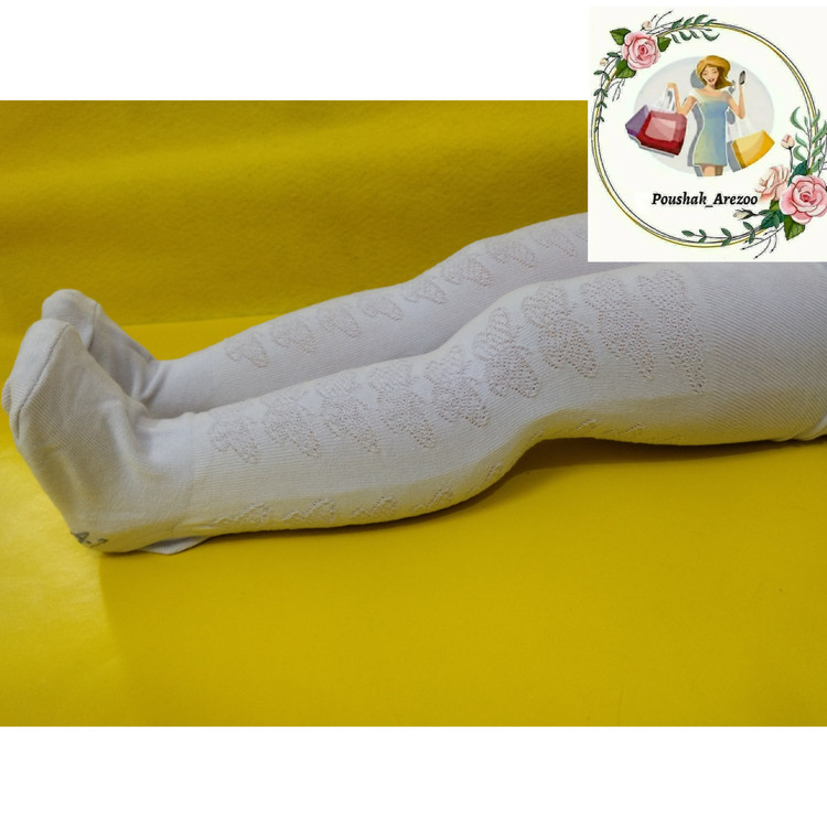 جوراب شلواری دخترانه ضخیم رنگ سفید طرح پروانه سایز بزرگ