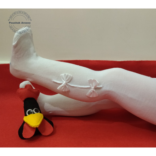 جوراب شلواری سفید دخترانه طرح پاپیون